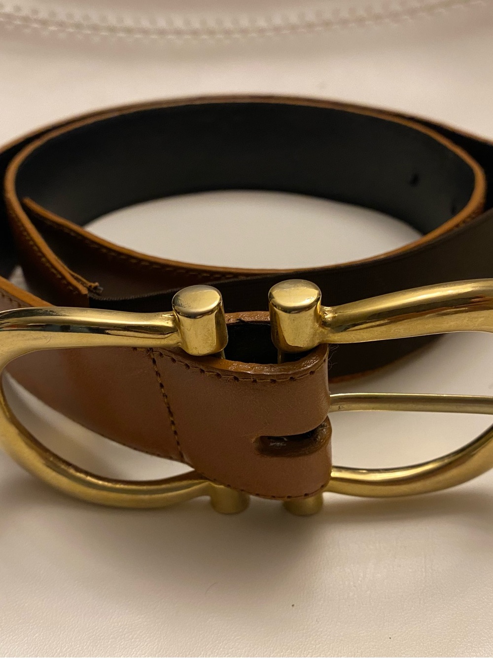Vintage Sandy Duftler Leather Belt Made in Italy Gold Buckle Size Large